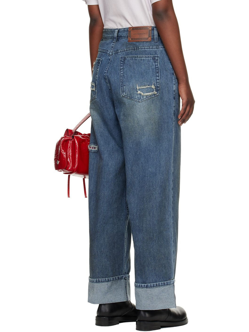 Blue Oil Washed Rolled Up Jeans 3