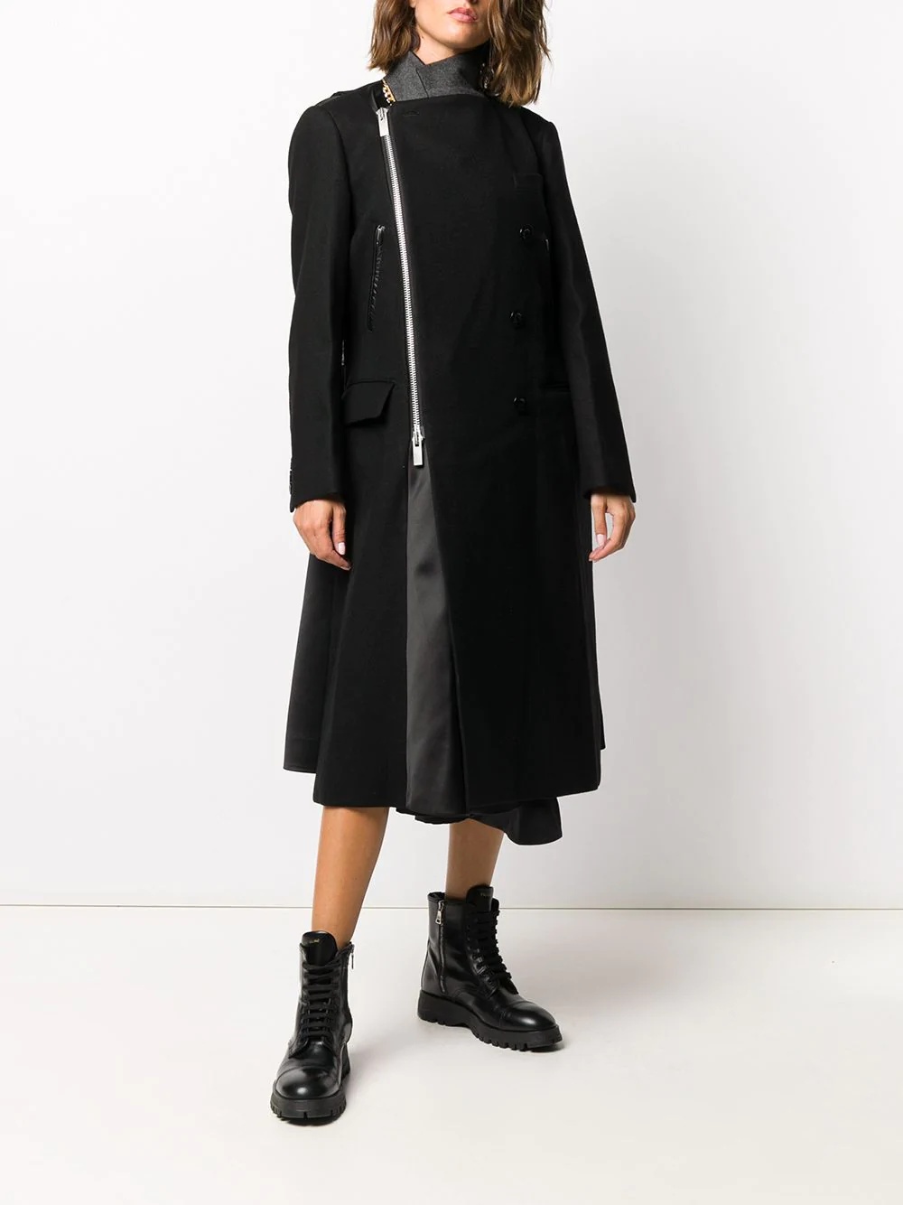 asymmetric zipped coat - 6