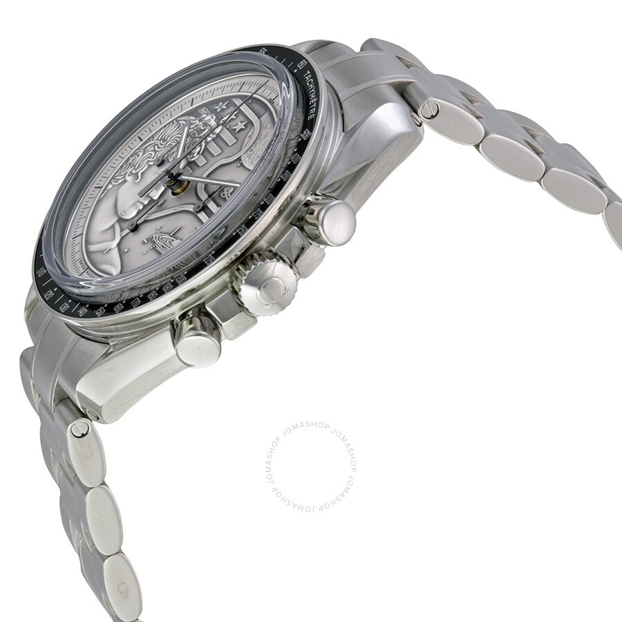Pre-owned Omega Speedmaster Moonwatch Chronograph Tachymeter Silver Embossed with the Apollo XVII Di - 2