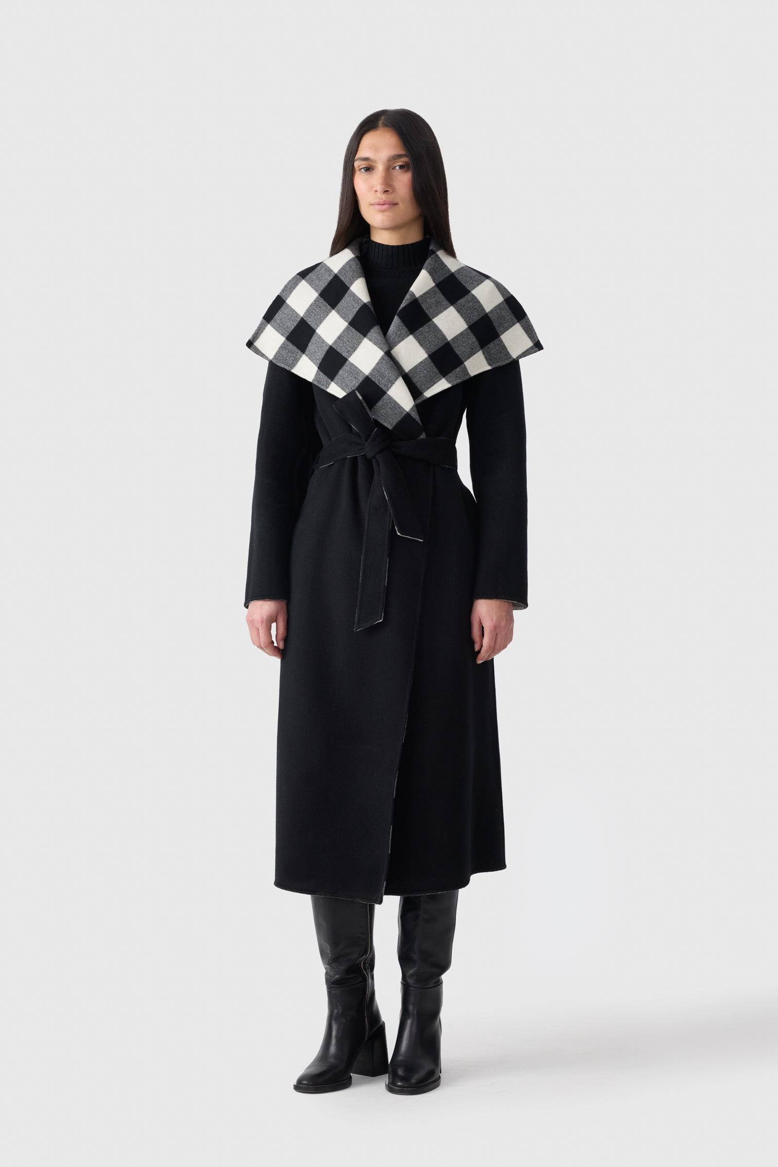 MAI-PL Reversible Plaid Wrap Coat in Double-Face Wool - 9