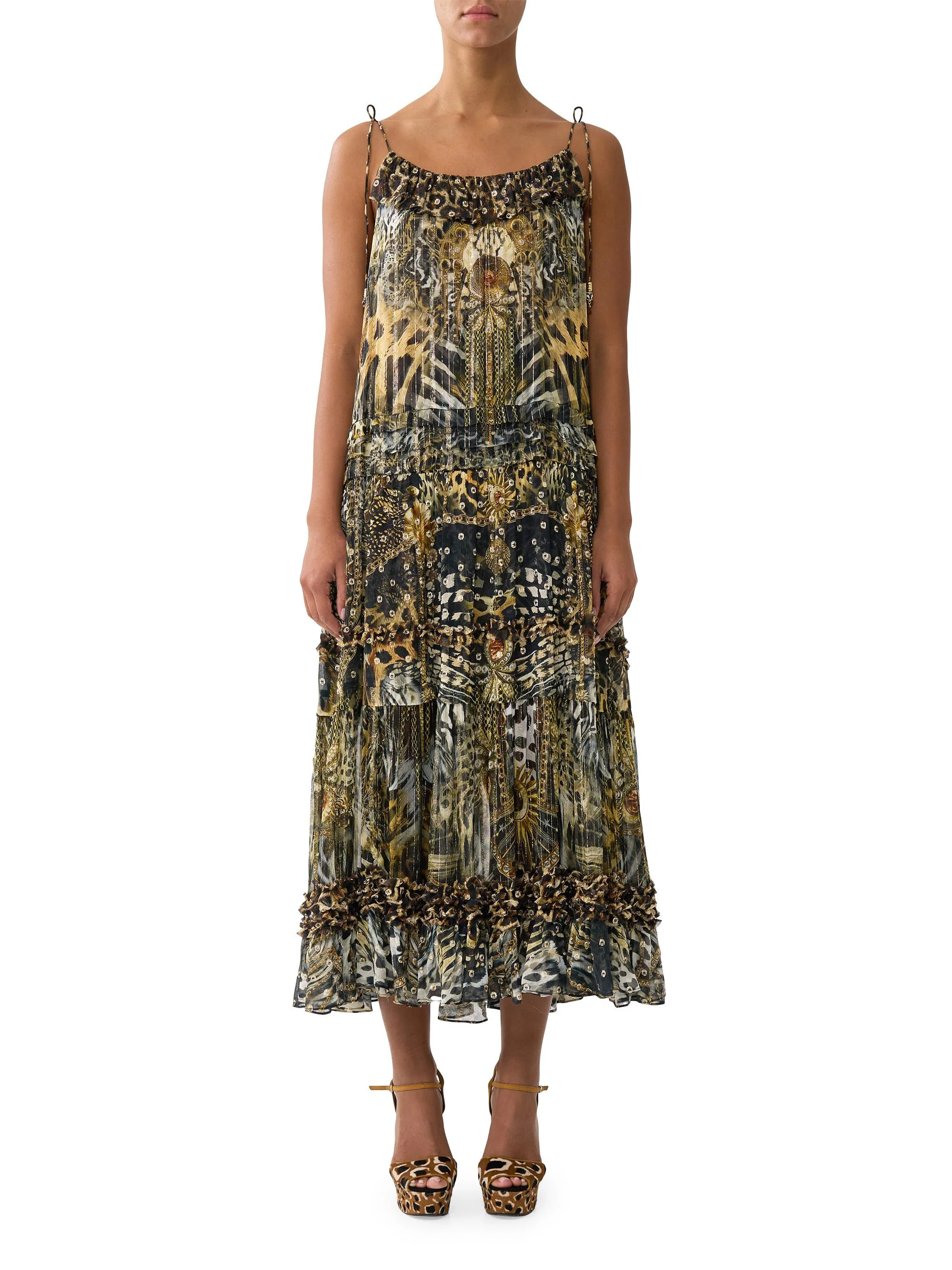 Women's Feline Folklore Tiered Fringe Midi-Dress - Multi - 1