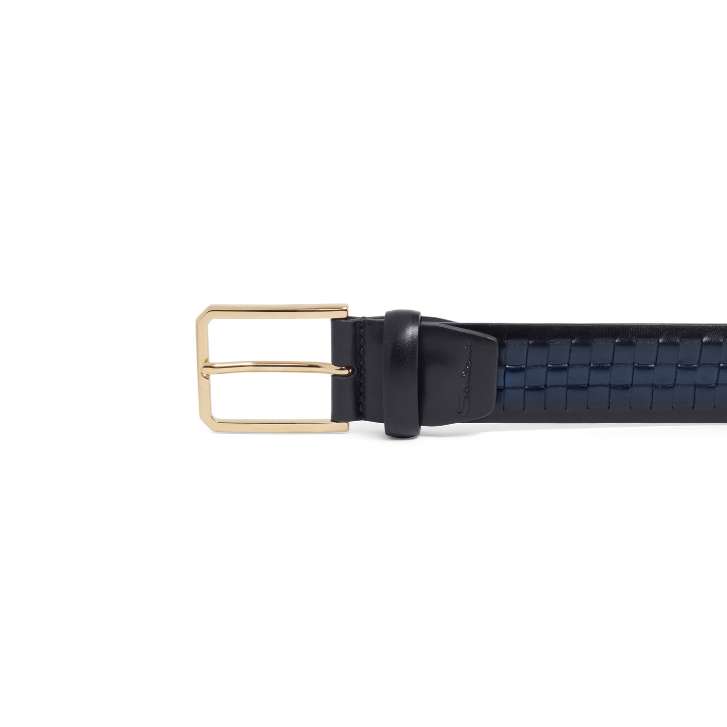 Men's blue woven leather adjustable belt - 2