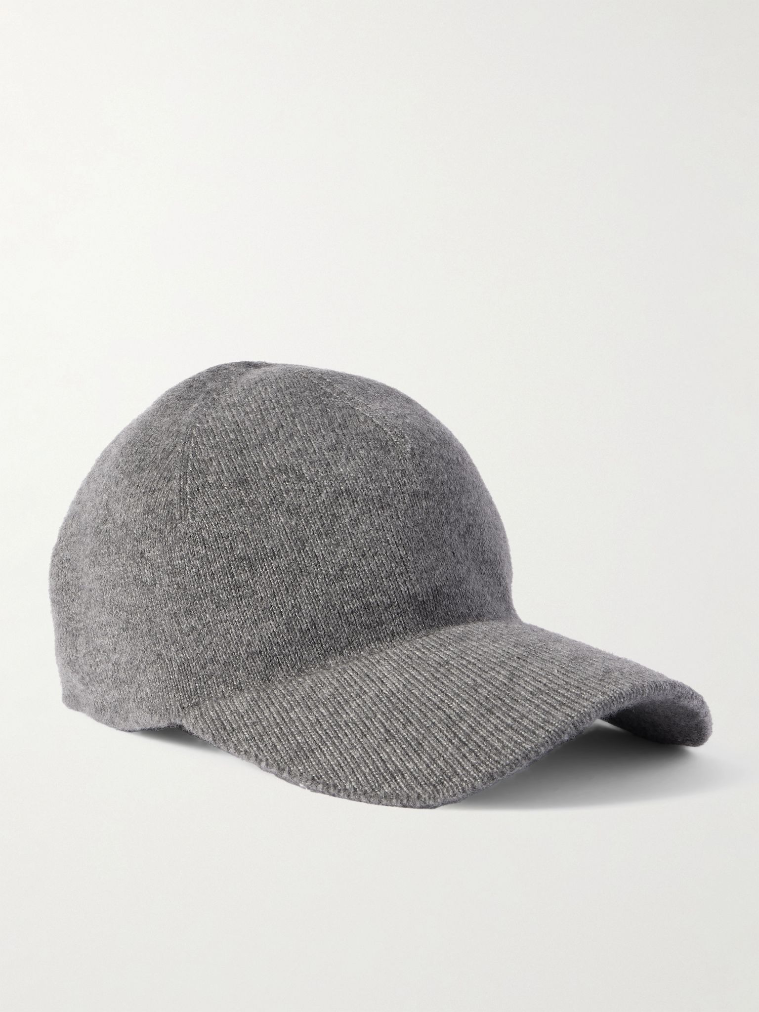 Logo-Embroidered Ribbed Cashmere Baseball Cap Gray - 1