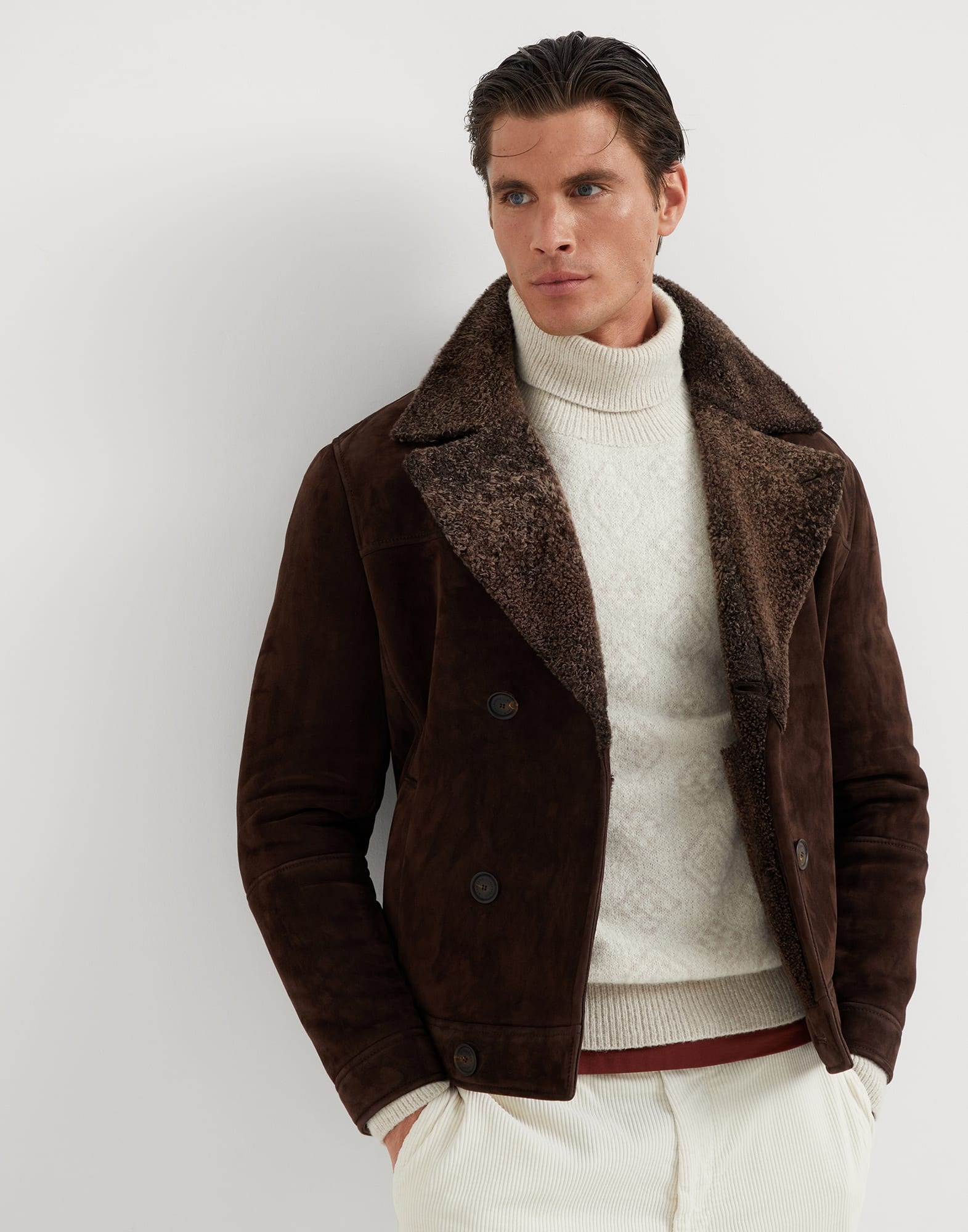 Brunello Cucinelli Suede shearling one-and-a-half breasted