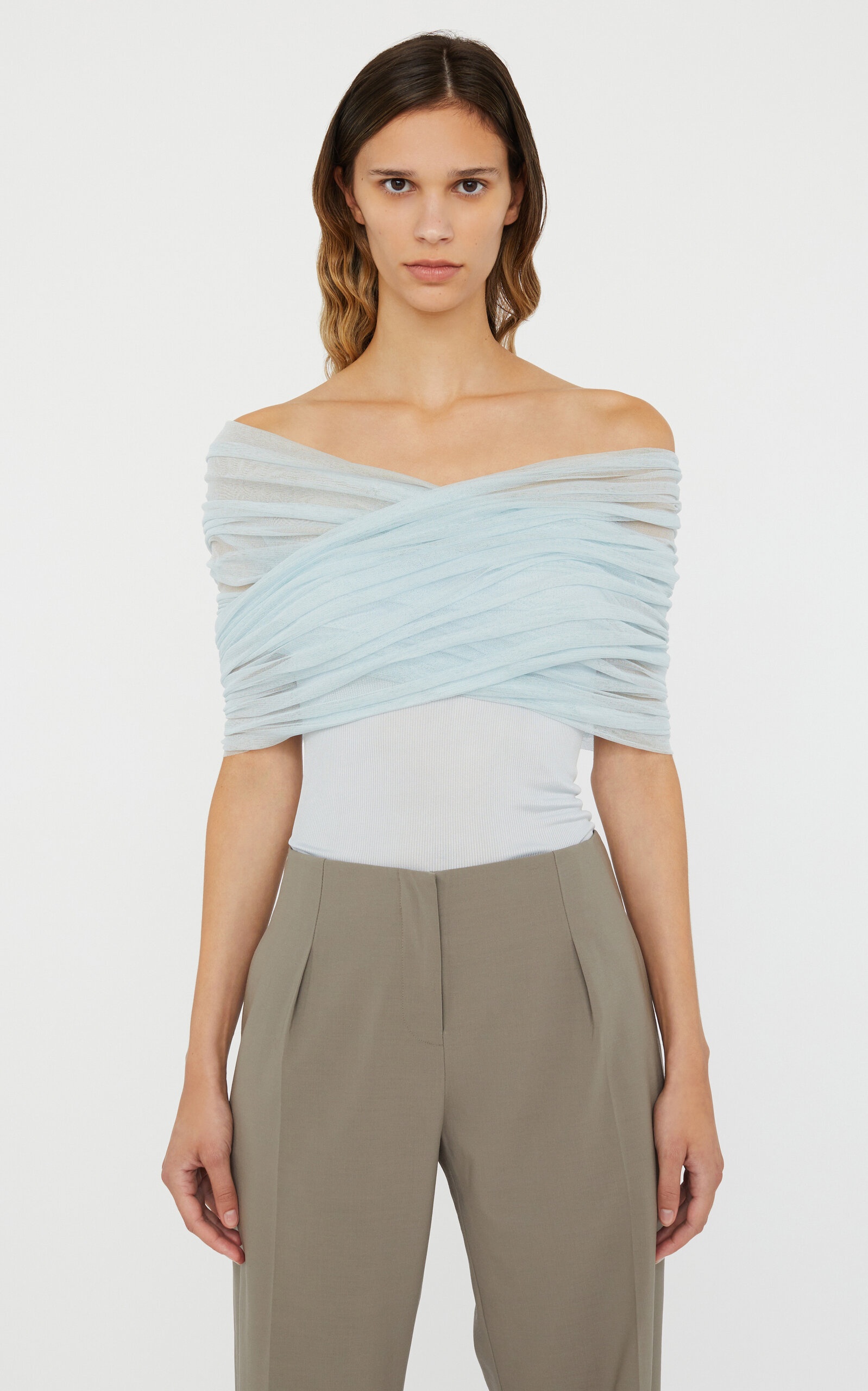 Crossed Tulle Ribbed Top light blue - 2