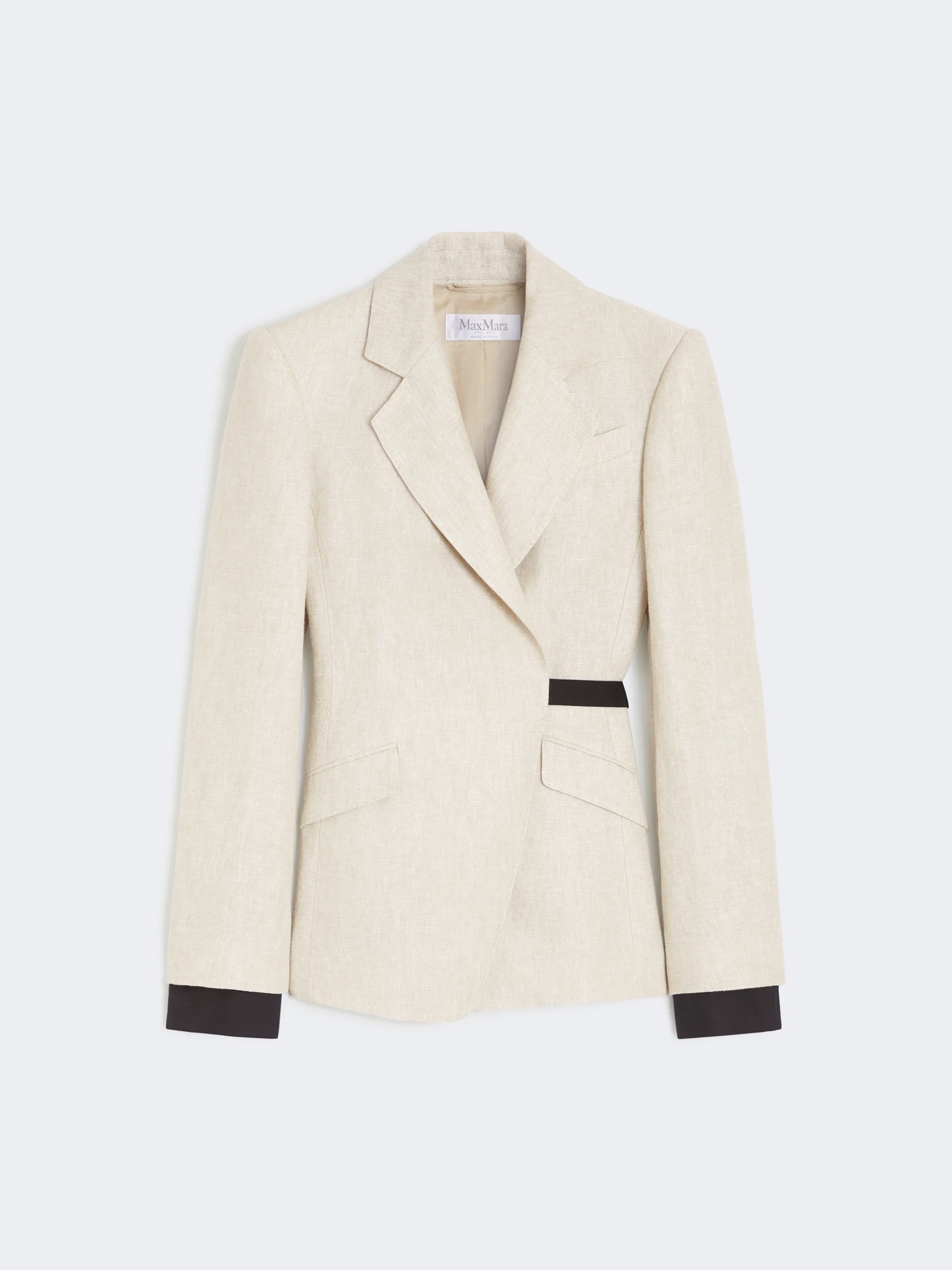 Double-breasted blazer in linen drill - SAND - 1