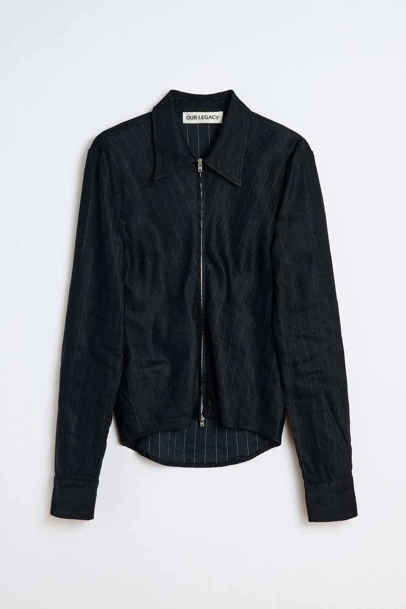 Slim Zip Shirt Night Covert Flex Pinstripe 1
