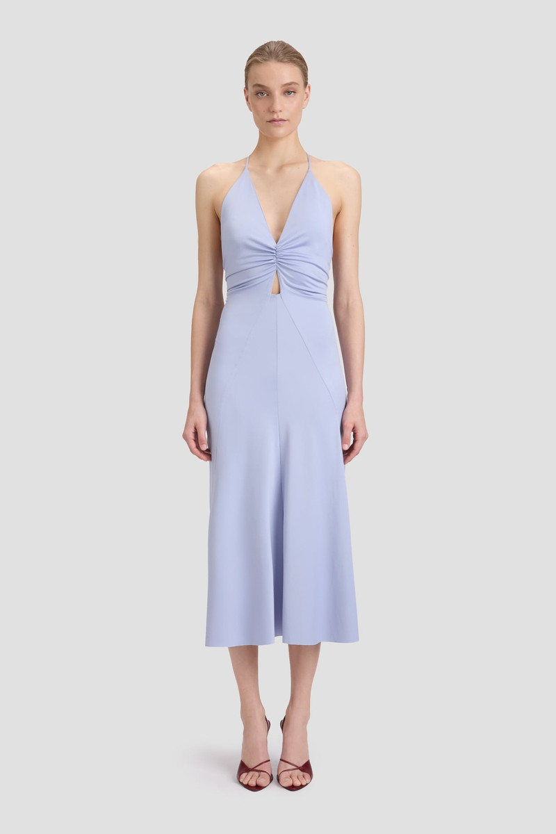 Victoria Beckham V-Neck Ruched Cami Midi Dress In Delphinium Blue outlook