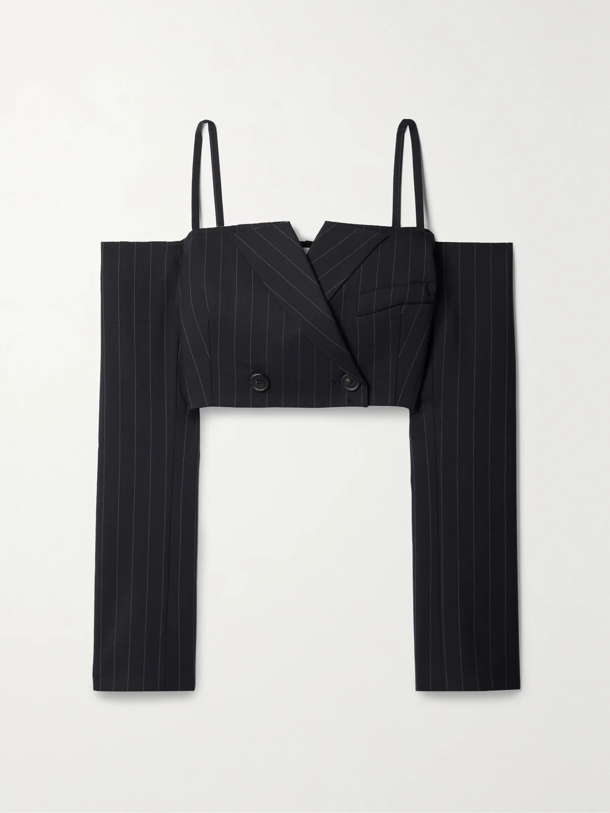 Cropped Cold-shoulder Pinstriped Wool-blend Twill Jacket - 1