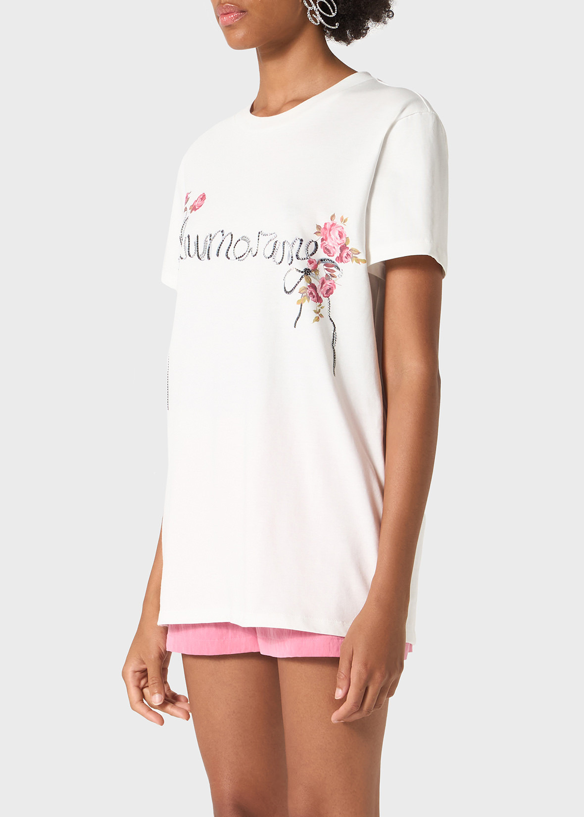 T-SHIRT WITH BLUMARINE RHINESTONE EMBROIDERY AND ROSES - 5