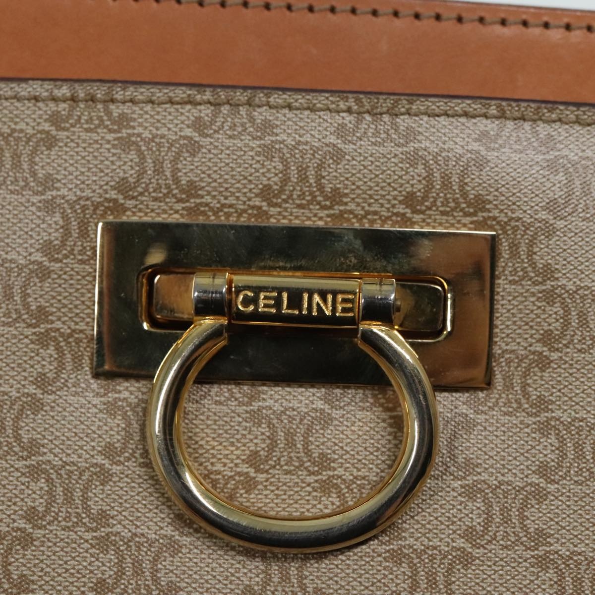 CELINE Macadam Canvas Hand Bag Beige Gold - 15