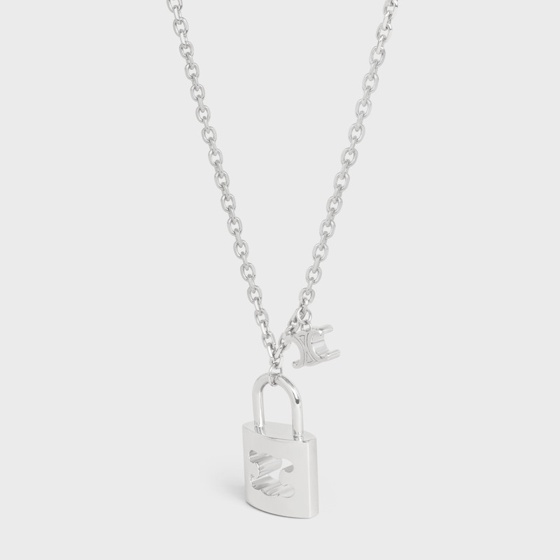 CELINE Triomphe Lock Large Necklace in Brass with Rhodium Finish outlook