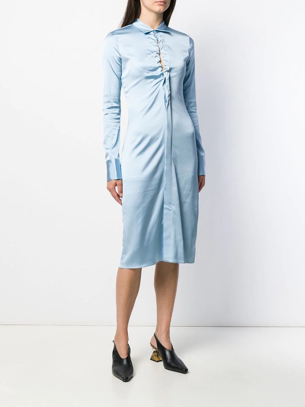 ruched cut-out shirt dress - 3