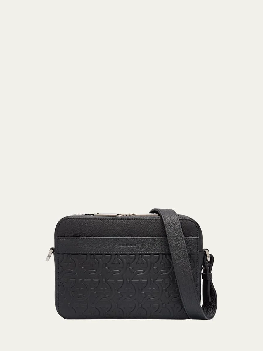 Men's Embossed Gancini Leather Crossbody Bag - 1