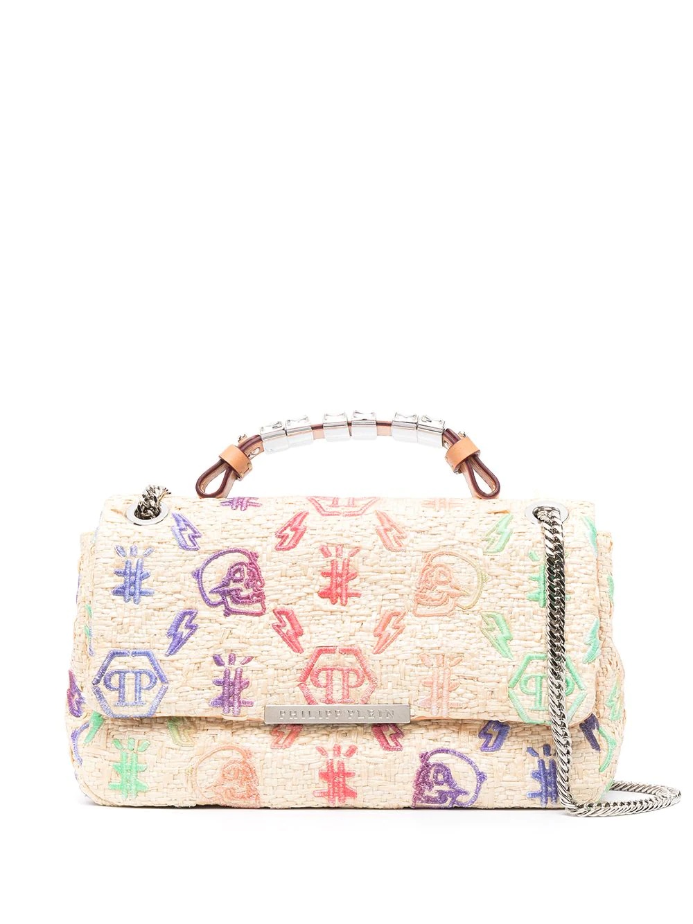 monogram-embroidery shoulder bag - 1