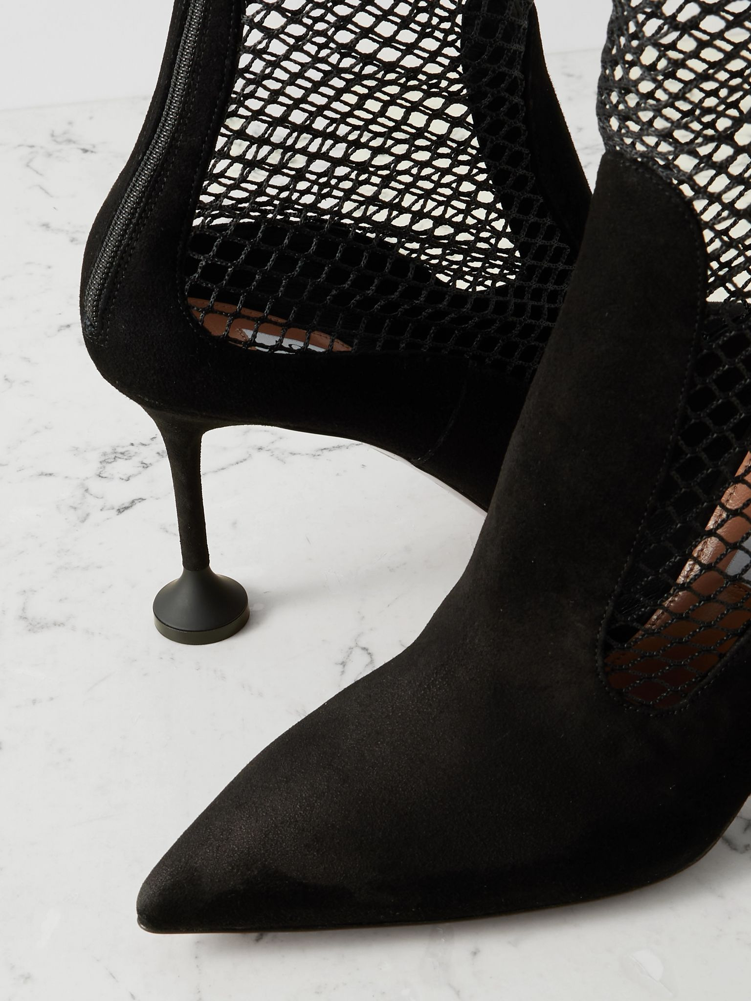 Dawn 85 fishnet-trimmed suede ankle boots Black - 4