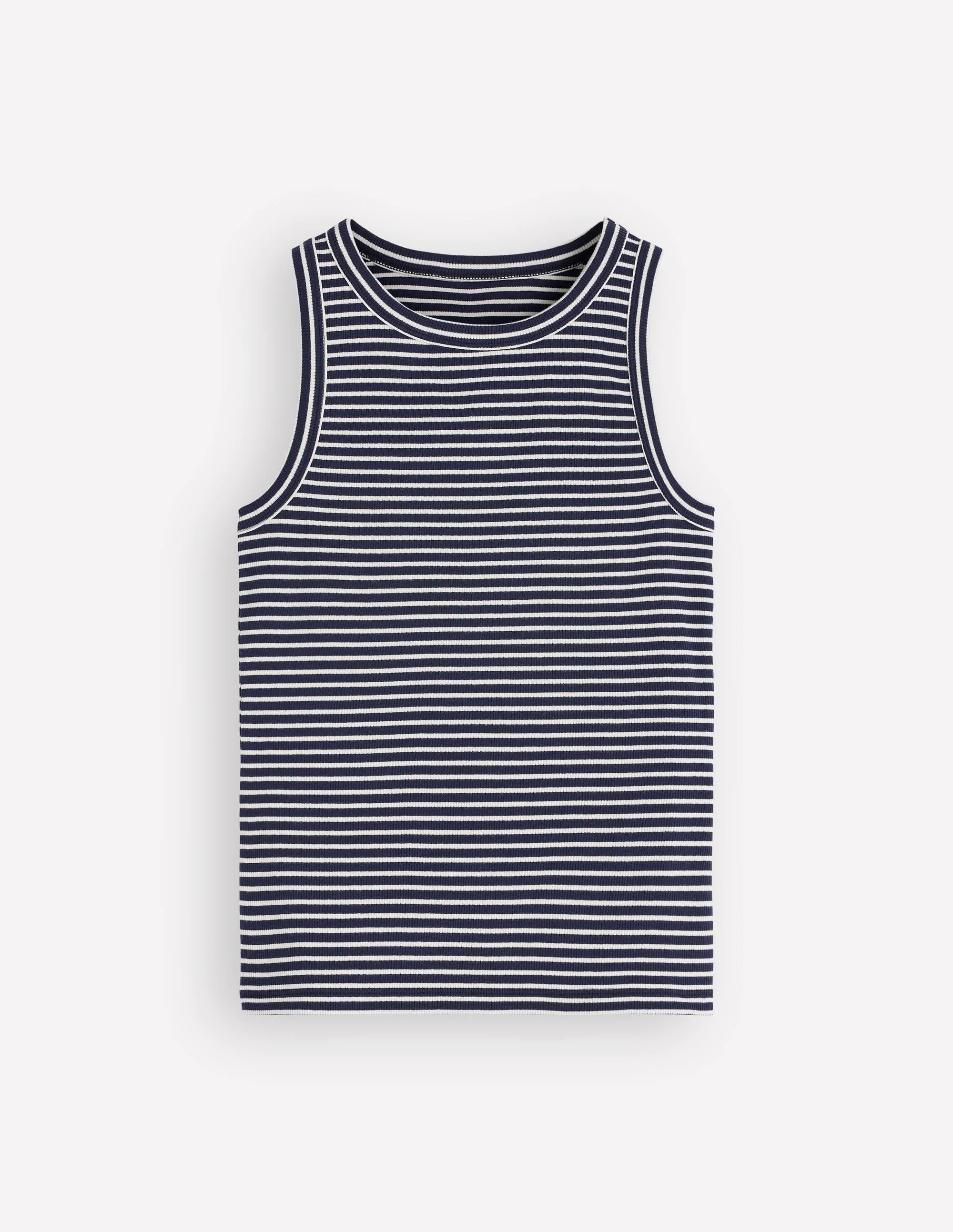 Ribbed Cotton Tank-Navy & Ivory Stripe - 1