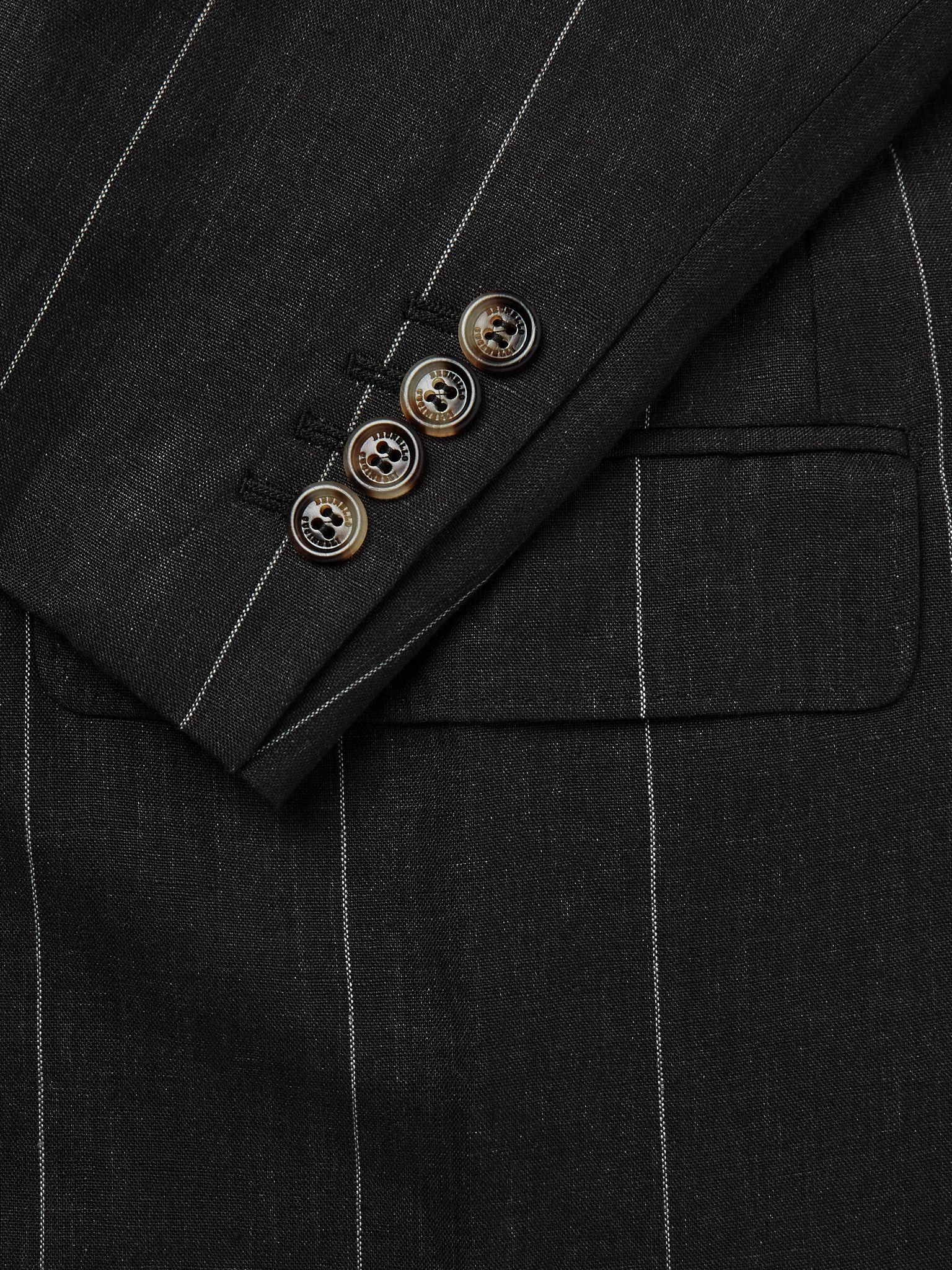 Pinstriped Linen Suit Jacket Black - 4