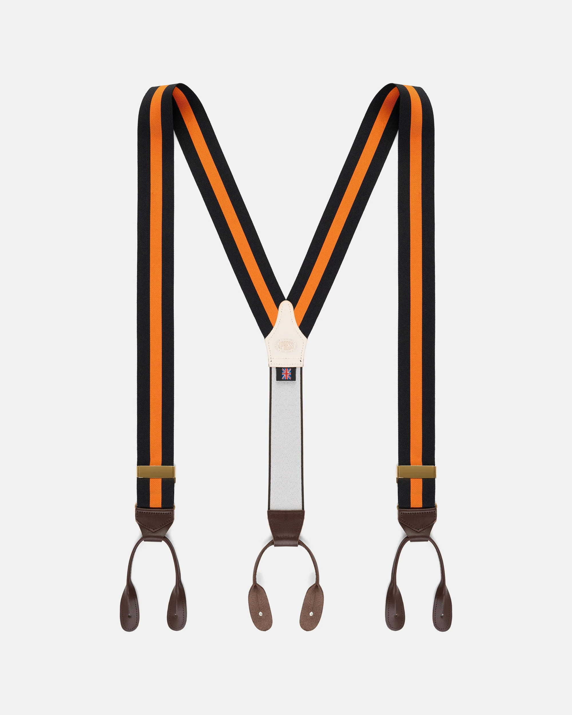 MADE-IN-ENGLAND BLACK & ORANGE STRIPED BARATHEA BRACES - 1