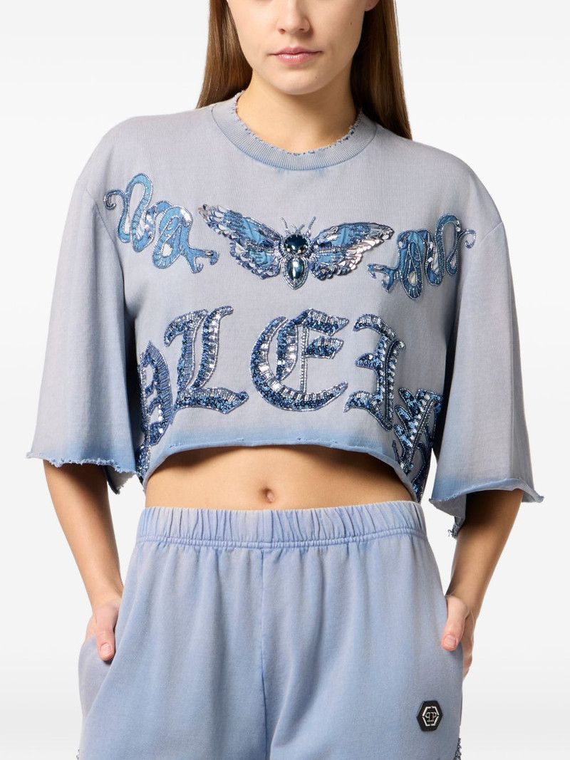 PHILIPP PLEIN butterfly-motif cropped T-shirt outlook