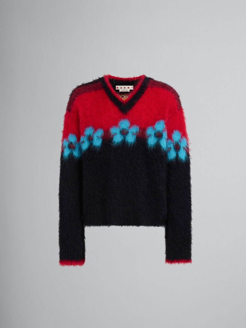 BLACK MOHAIR JUMPER WITH FLOWERS - 1