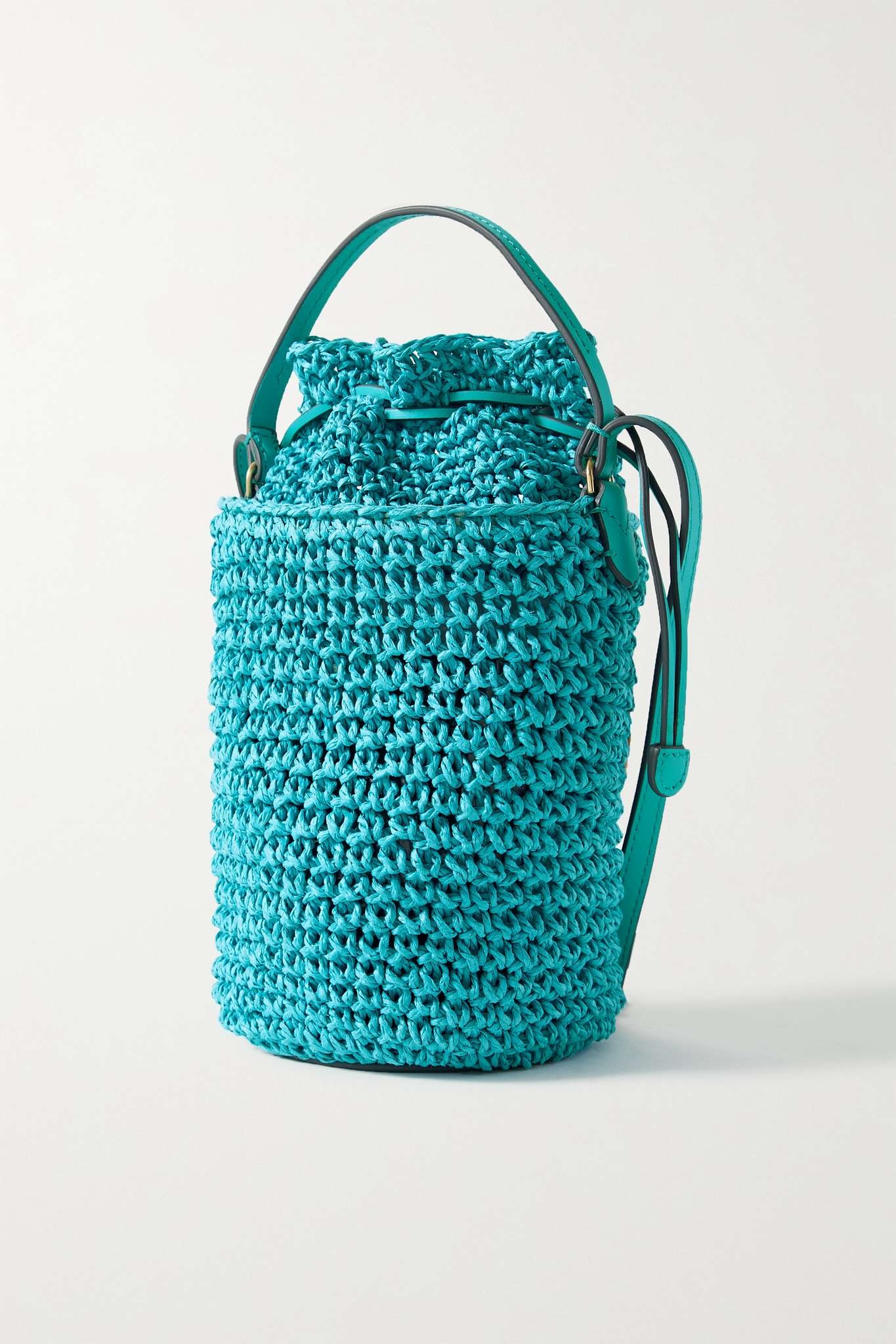 Leather-trimmed raffia shoulder bag - 3