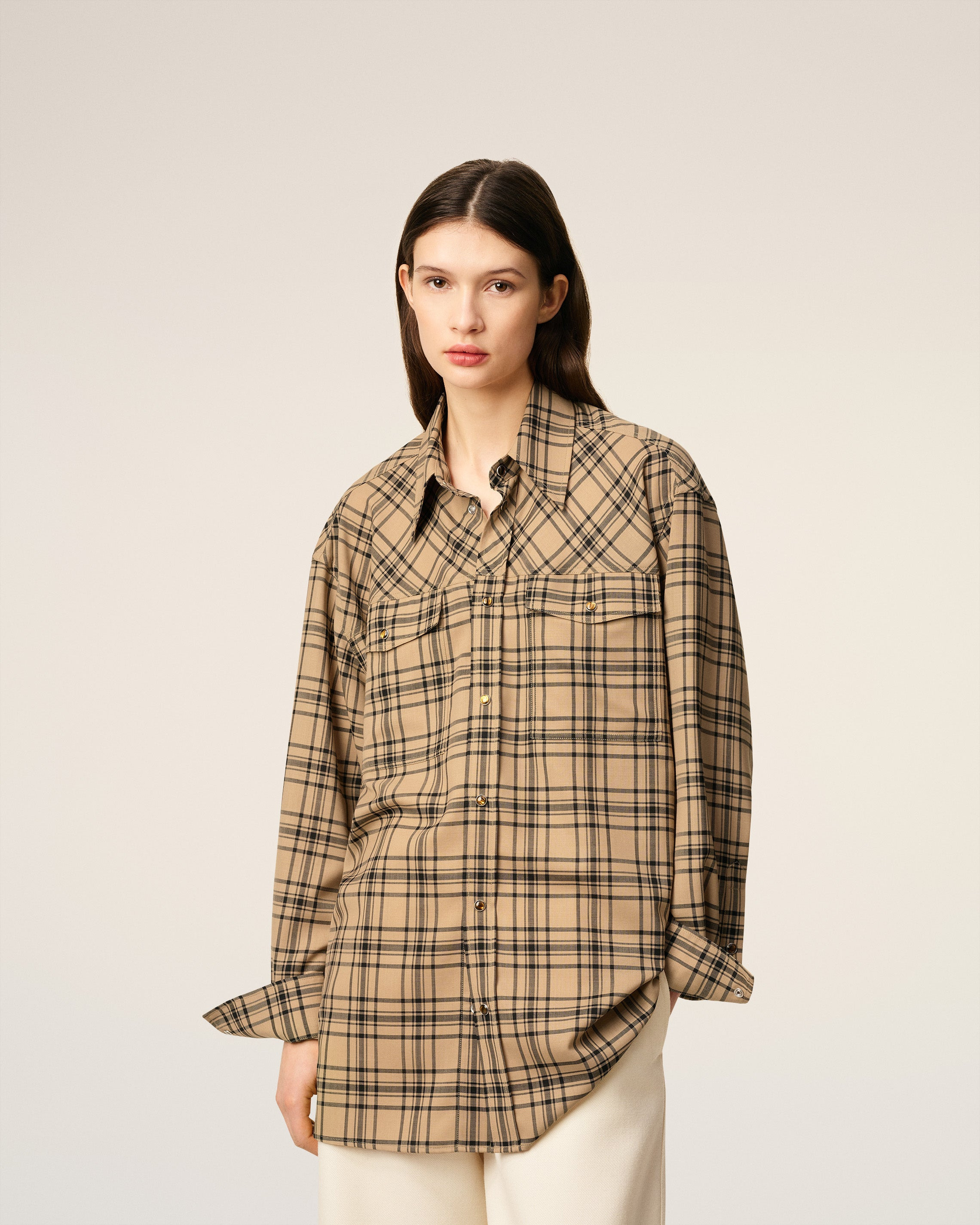 BROWN WOOL CHECKED LUMBERJACK SHIRT - 3