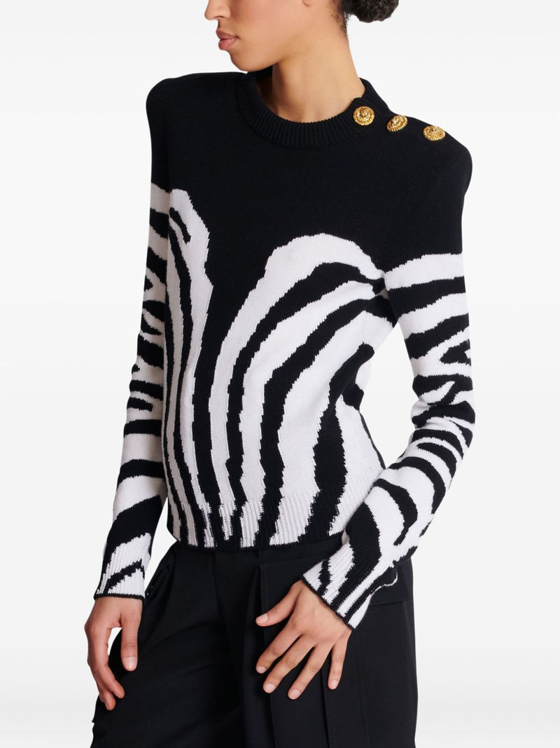 zebra-pattern padded-shoulder sweater 3