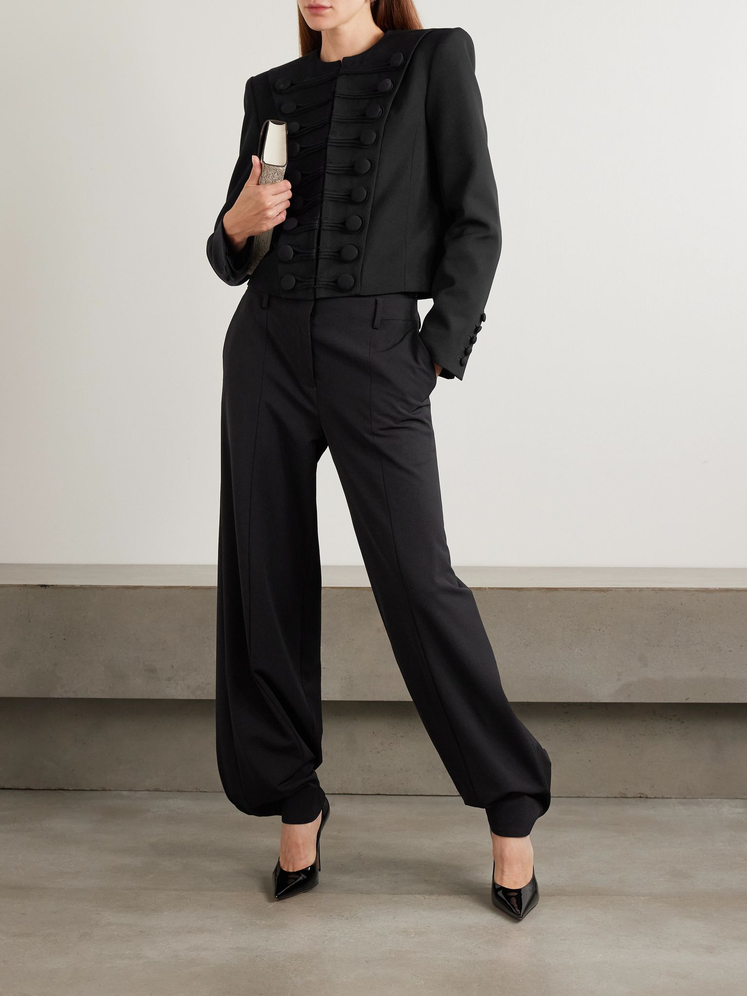 Spencer button-embellished grain de poudre wool jacket Black - 2