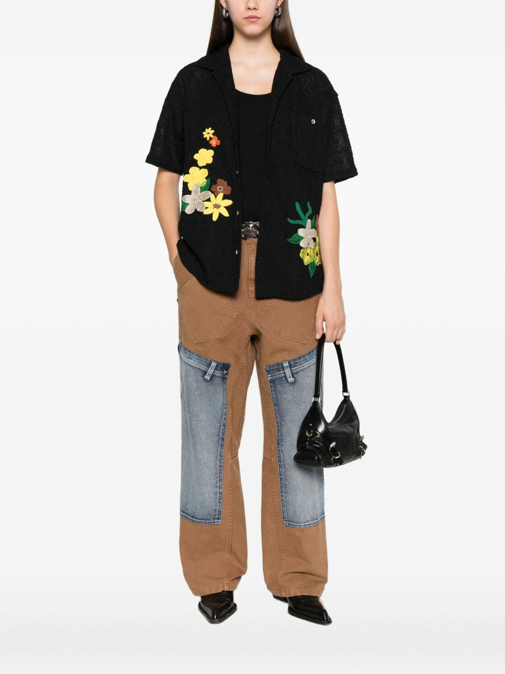 flower-embroidered open-collar shirt - 2