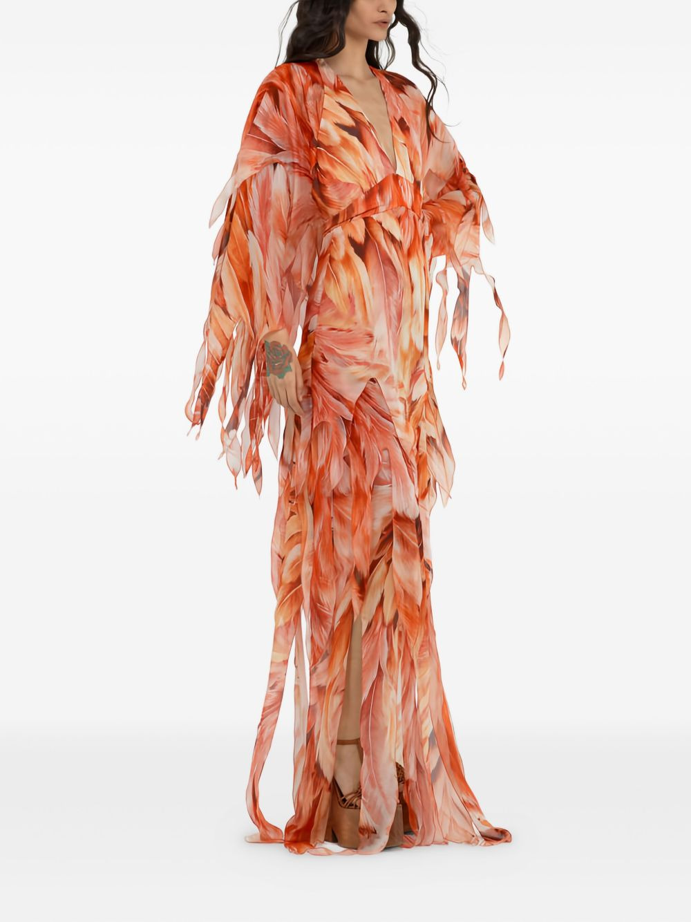 feather-effect patterned maxi dress - 3