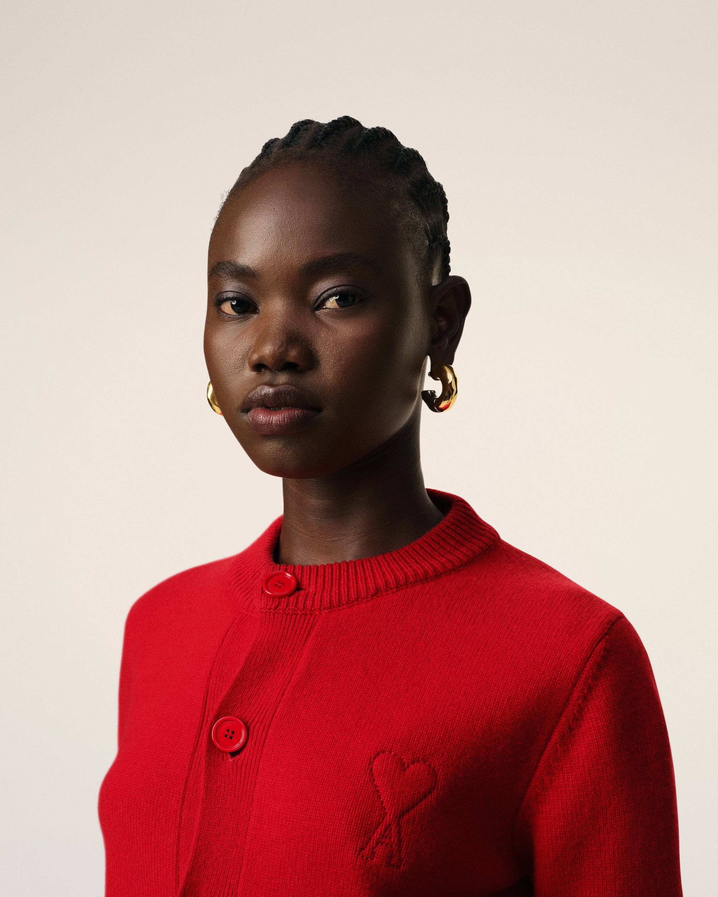 RED WOOL KNIT AMI DE COEUR CREWNECK CARDIGAN - 4
