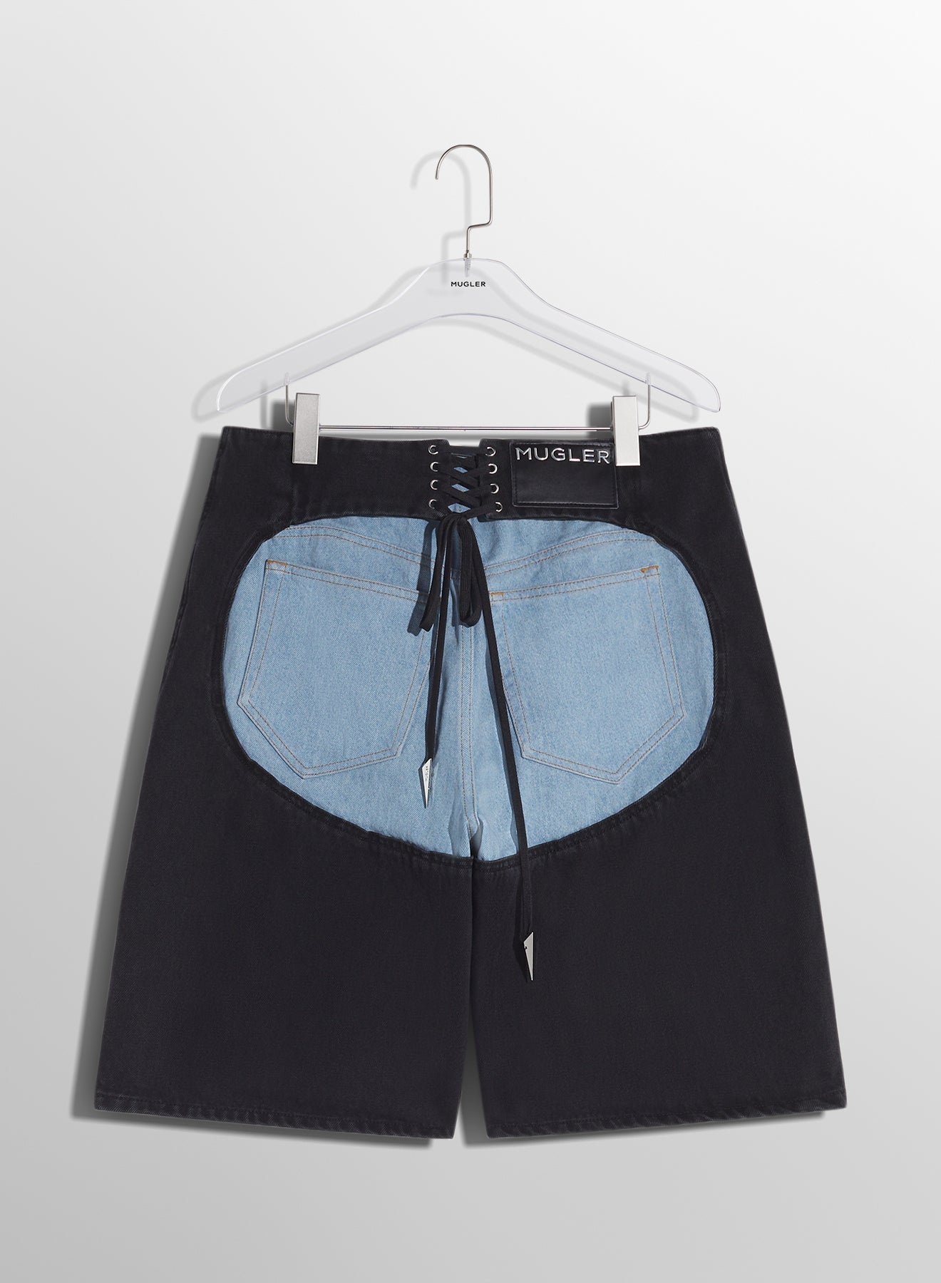 bi-color laced denim shorts - 7