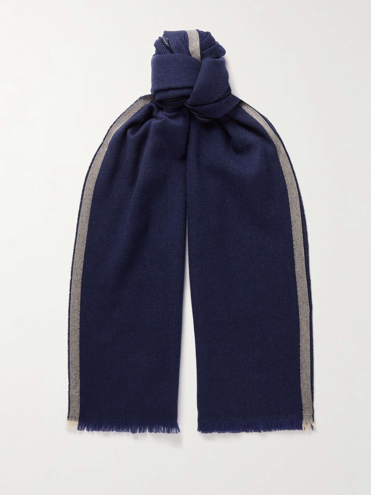 Fringed Striped Wool and Cashmere-Blend Scarf - 1