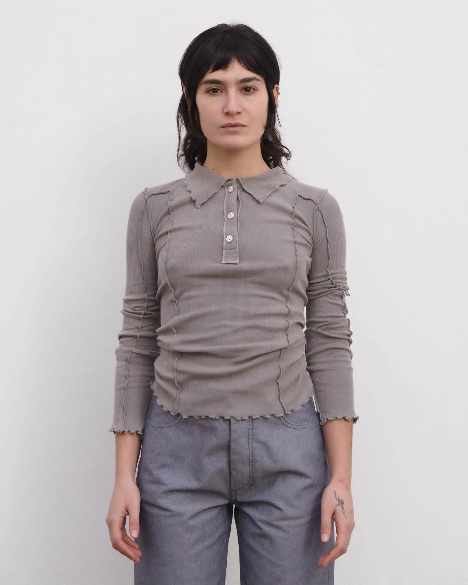 Omato Polo Long Sleeve Tee - Organic Cotton Rib - 1