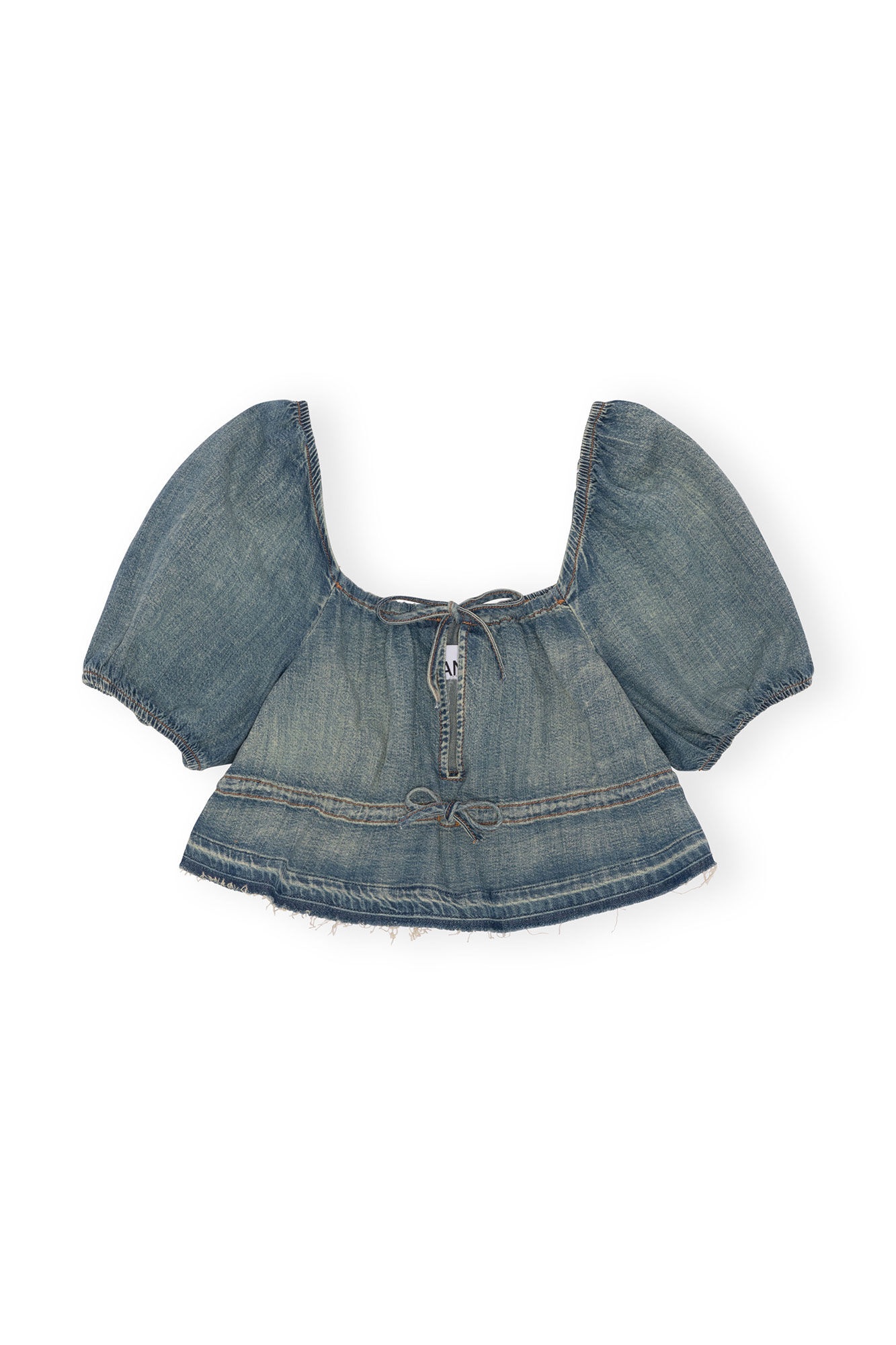 TINT EDGE DENIM PUFF SLEEVE TOP - 1