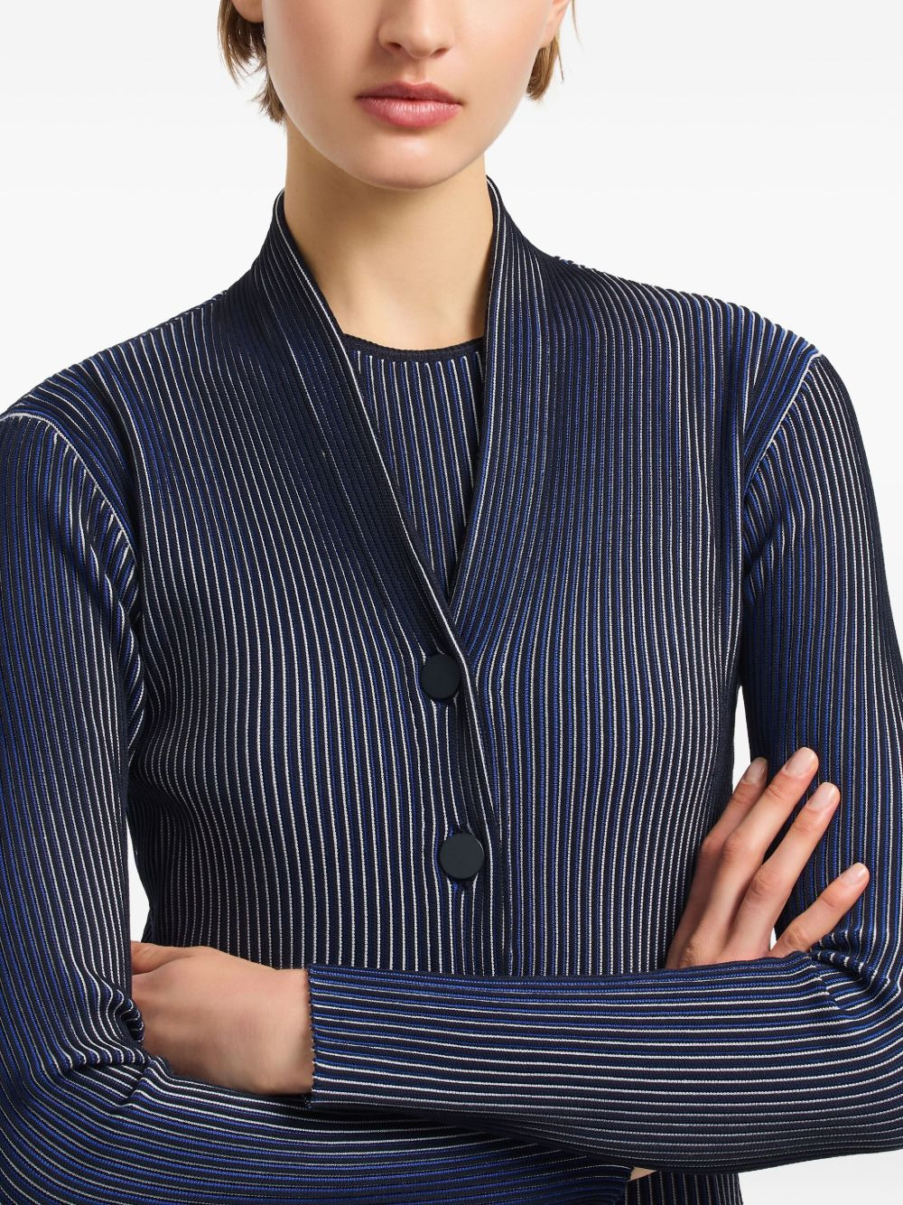 pleated button-fastening cardigan - 5