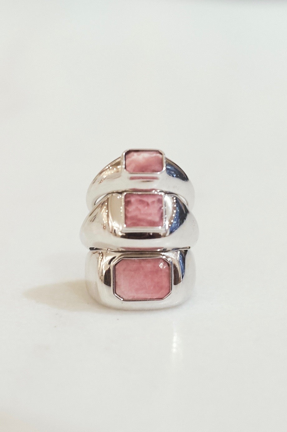 Medium Ring in 18k White Gold & Pink Marble Stone - 2