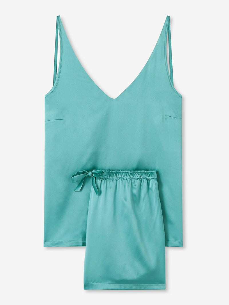 Women's Short Cami Pyjamas Bailey Silk Satin Sea Foam Green 1
