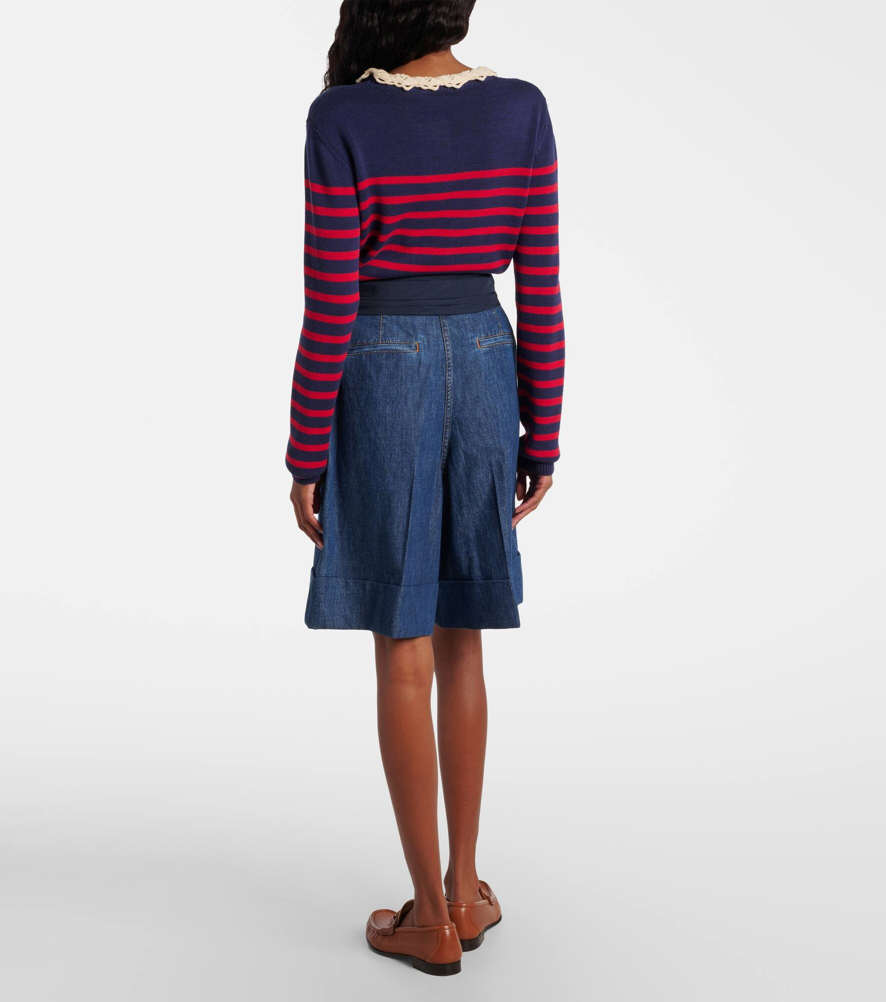 Bow-detail chambray Bermuda shorts - 3