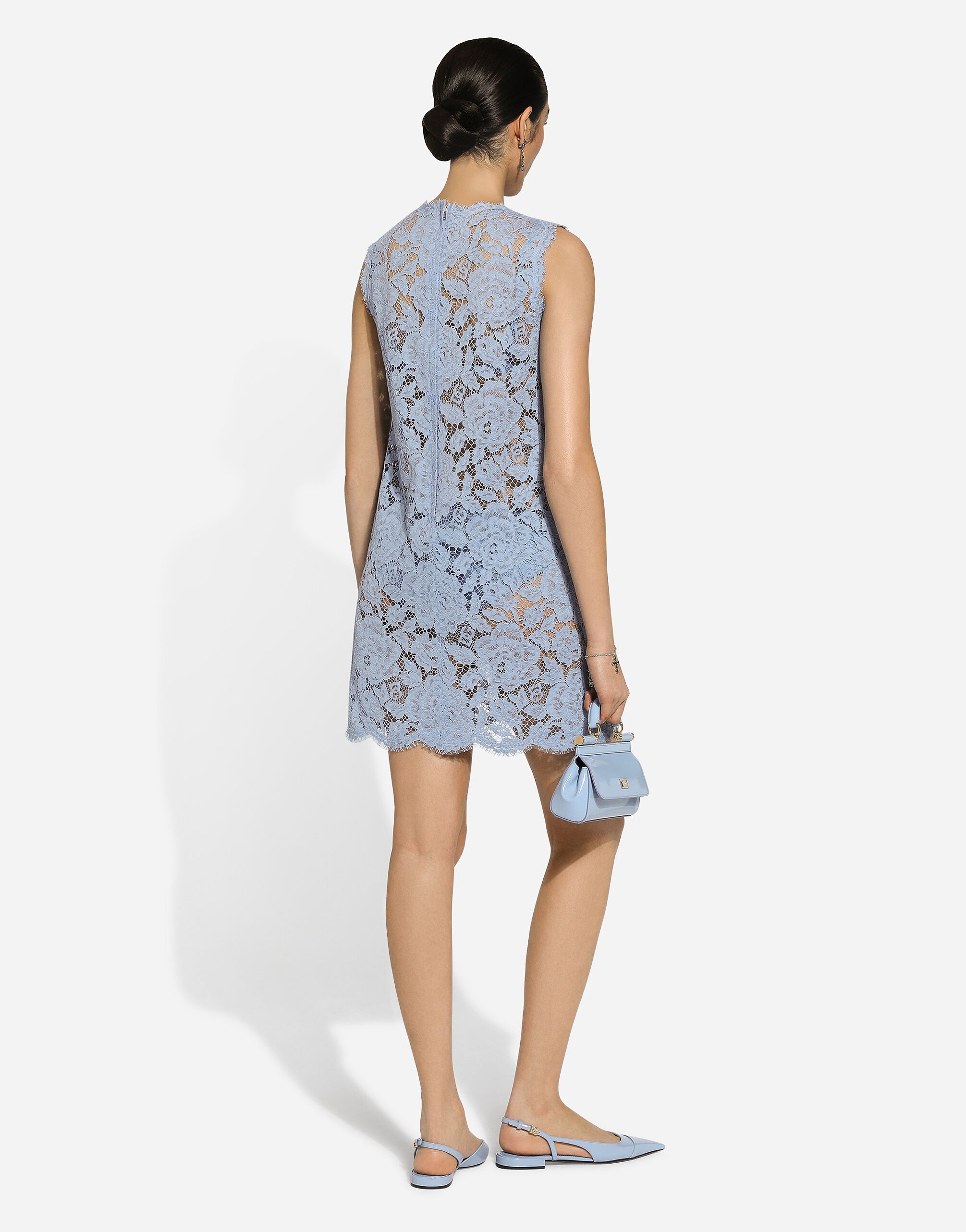 Sleeveless floral lace A-line dress with DG logo - 3