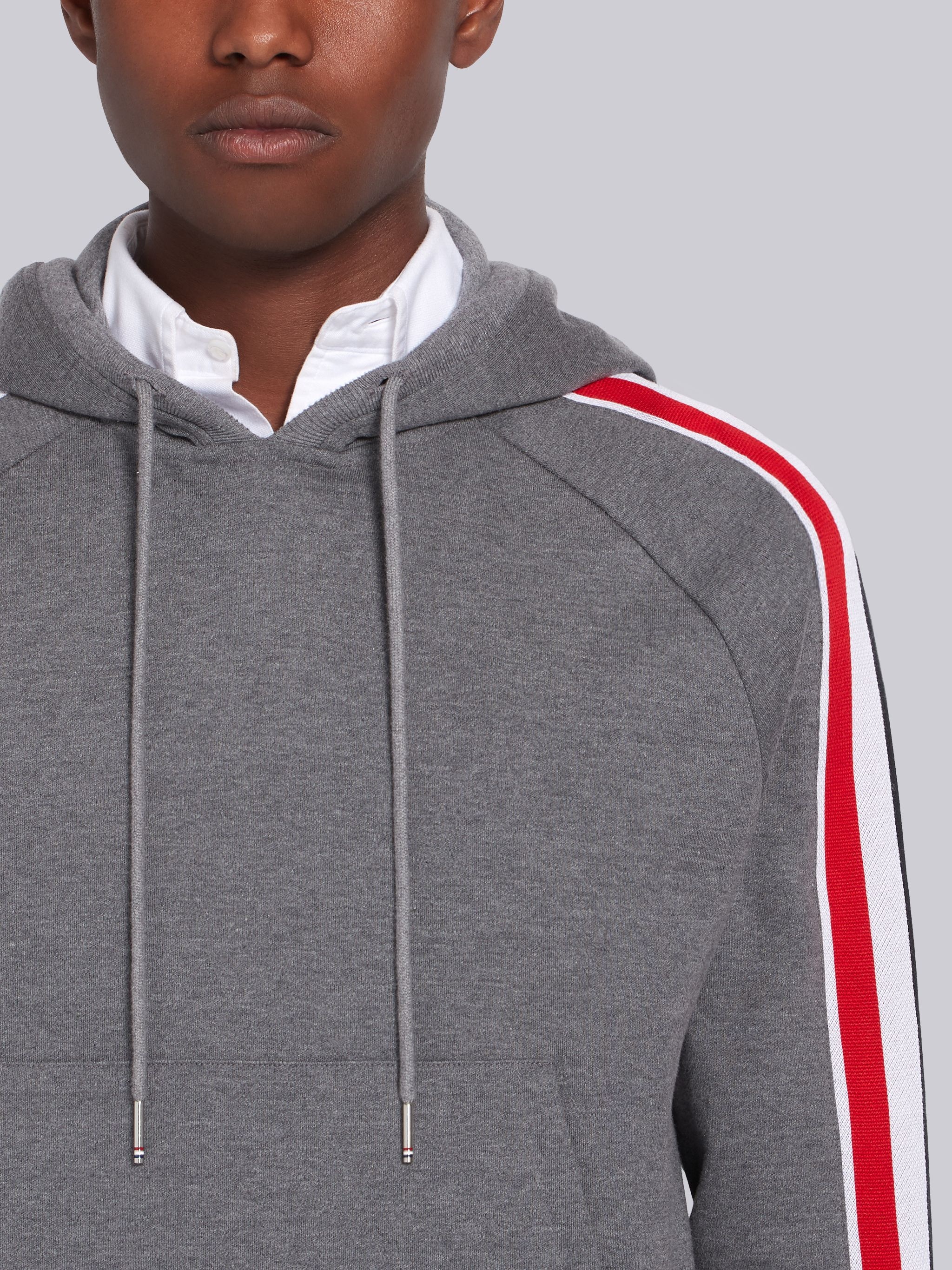 Medium Grey Cotton Interlocking RWB Stripe Hoodie - 5