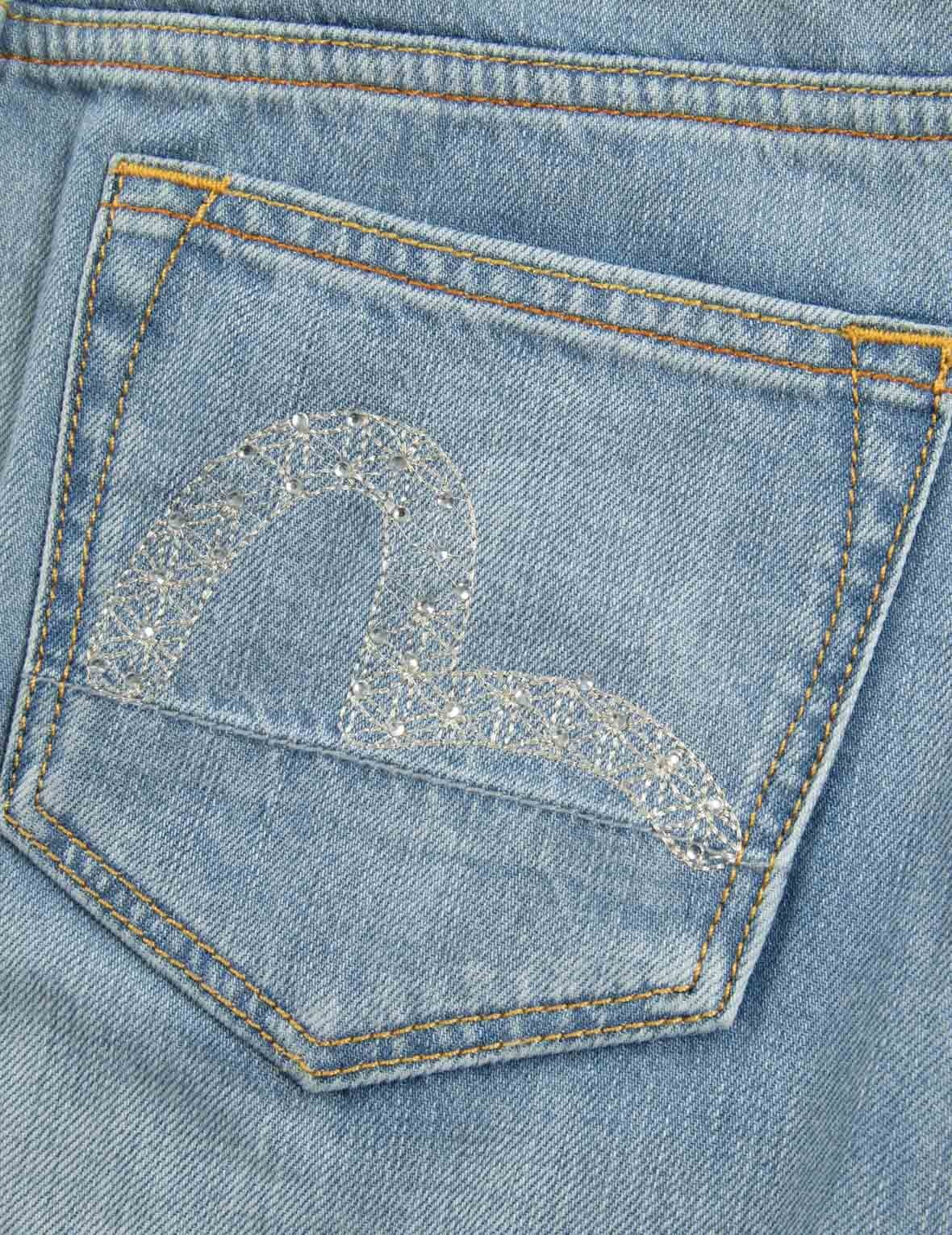 RHINESTONE & EMBROIDERY SEAGULL POCKET STRAIGHT FIT DENIM JEANS - 7