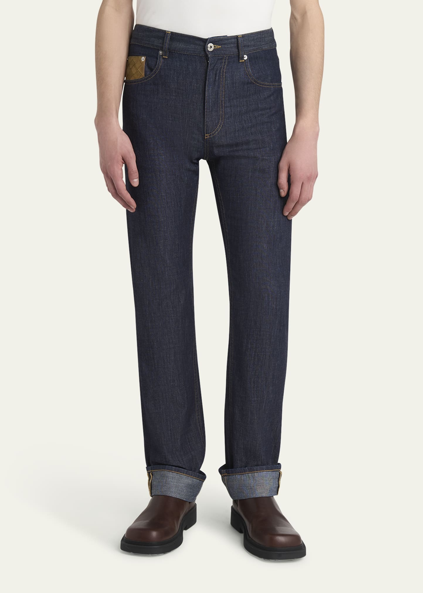 Men's Rinsed Denim Intreccio-Pocket Jeans - 4