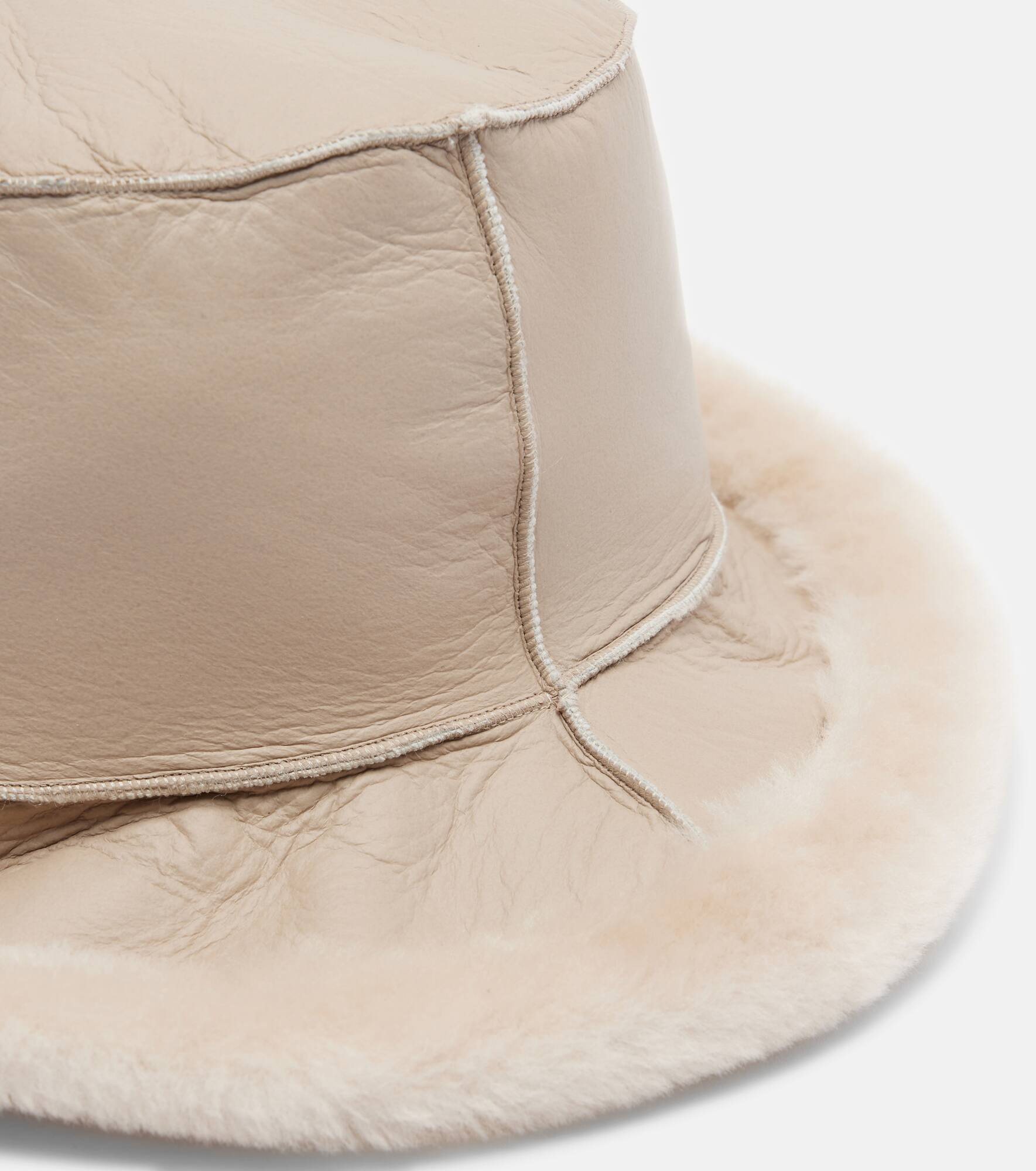 Shearling-trimmed leather boater hat - 3