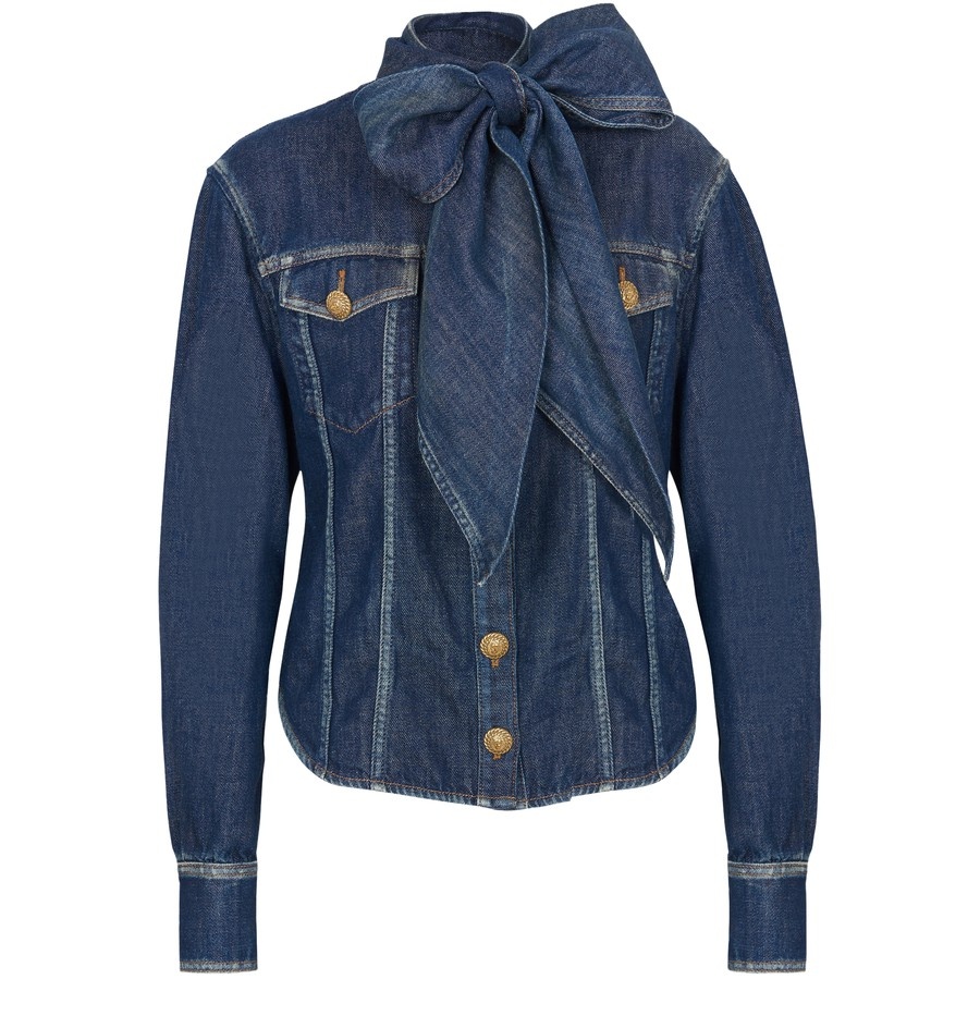 Denim shirt with knotted collar - 1