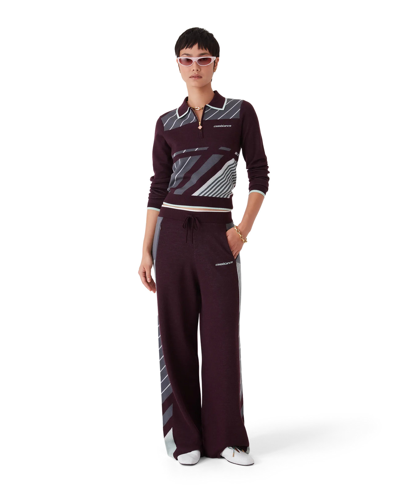 Diagonal Tennis Merino Long Sleeve Polo Shirt | Casablanca Paris - 2