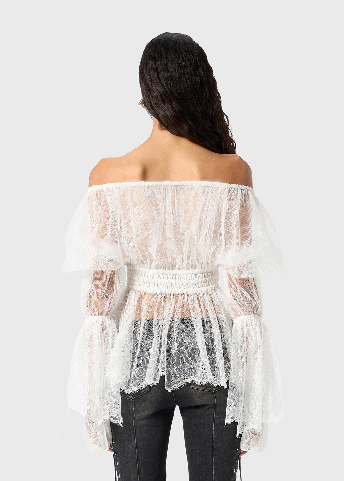 CHANTILLY LACE SHIRT WITH RUCHING - 4