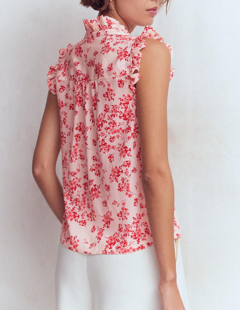 Isabel Sleeveless Silk Top-Pink, Bloom Scatter Mono 5