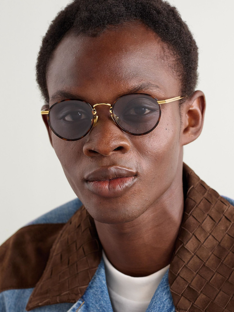 Bottega Veneta Panthos Round-Frame Gold-Tone and Tortoiseshell Acetate Sunglasses Gold outlook